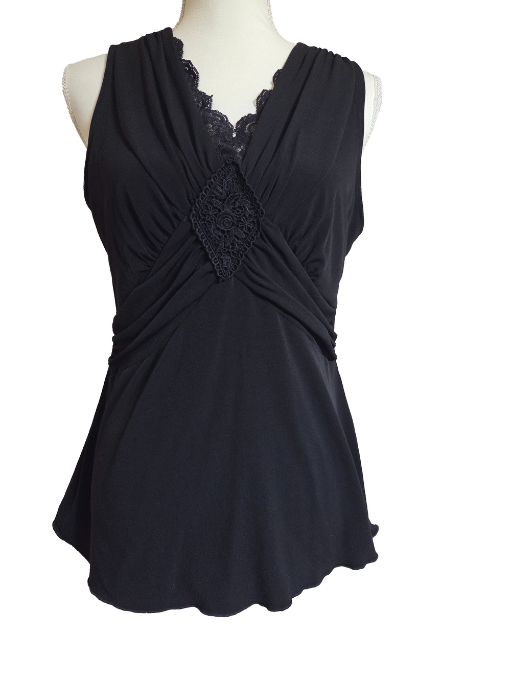 Christopher & Banks Black Lace-Trim Sleeveless Top